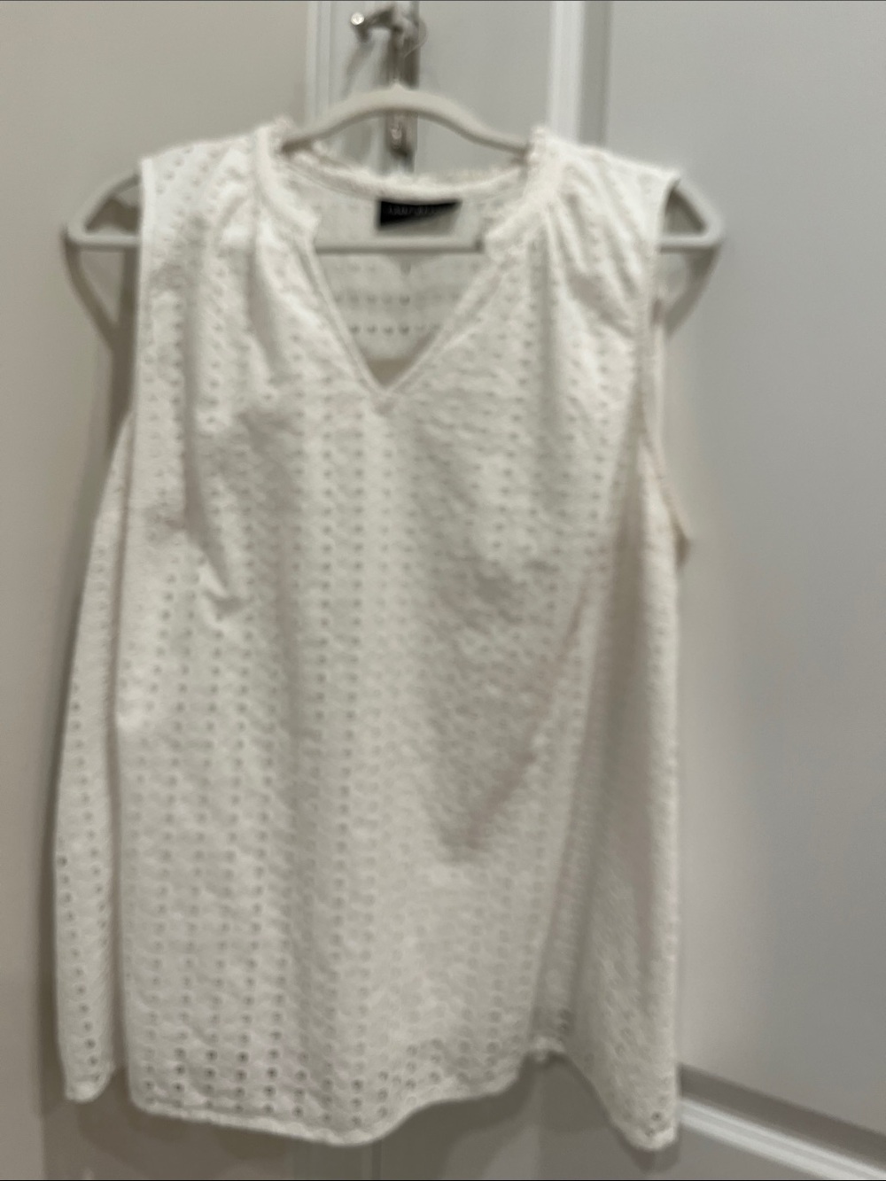 Lane Bryant White Eyelet Sleeveless V-Neck Top